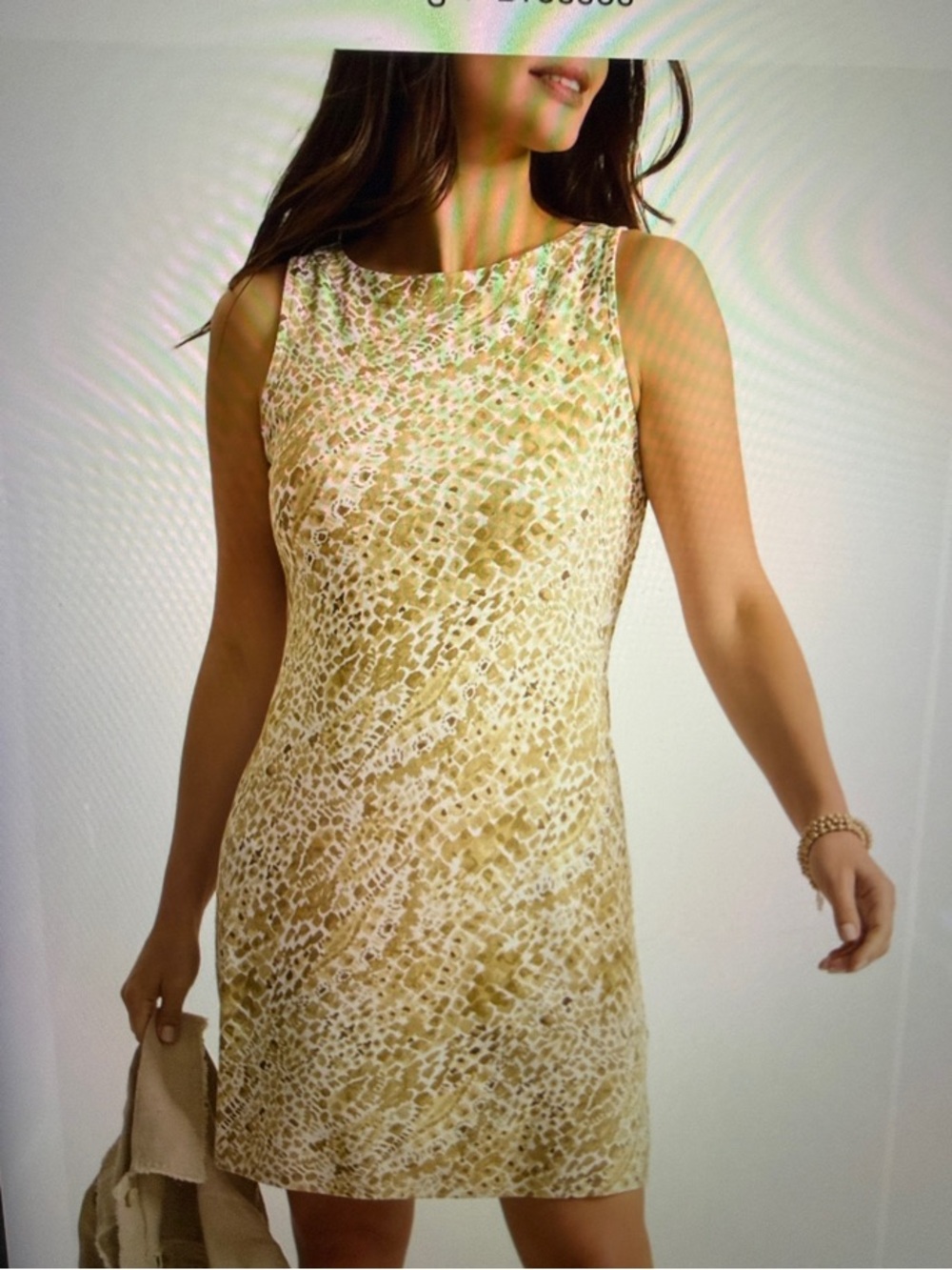 🆕 Tommy Bahama Darcy Sleeveless Cream and Gold Printed Shift Dress